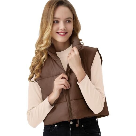 Women's Cropped Puffer Vest Lightweight Sleeveless Warm Vests For Women Winter - Picture 2 of 7
